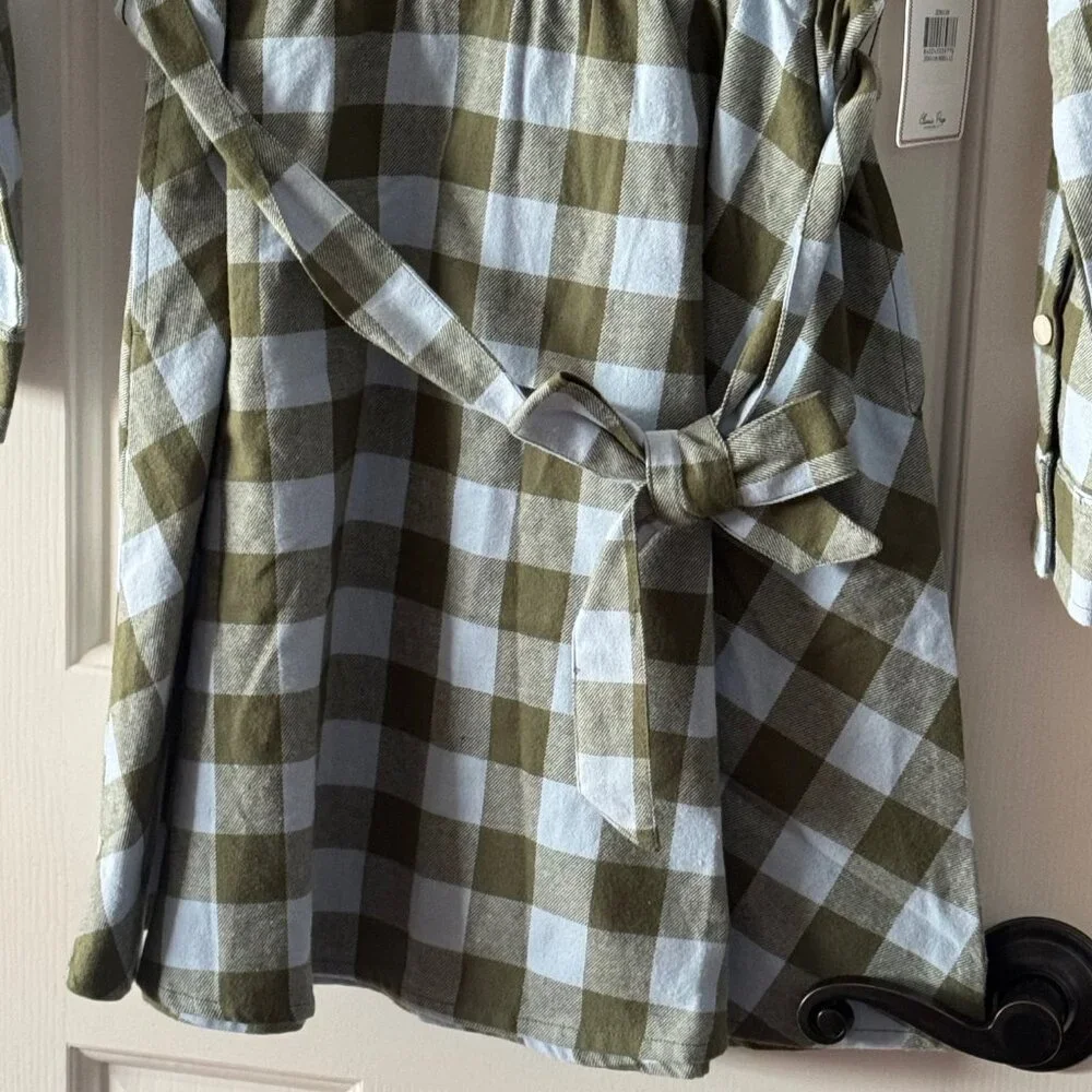 New Classic Prep Girls Marlowe Shirtdress Moonrise Gingham Flannel Size 12